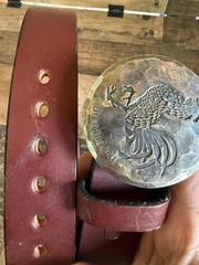 Howler Brothers El Gallo Belt Buckle Forged Steel Rooster Brown Leather Belt 32