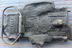 belt buckle 1979 Great American Buckle Caboose pewter 3.75&Prime; long gray