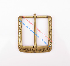 Retro Flower Carved Antique Brass Prong Pin Buckle Men Leather Belt Buckle 40mm