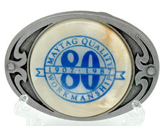 Maytag 1907-1987 Quality Workmanship Belt Buckle Metal & Polished Stone