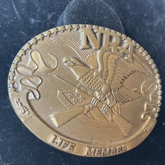 Vtg NRA Solid Brass LIFE MEMBER Belt Buckle Collectors USA Norman Foundry 1985