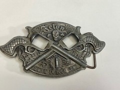 Stick To Your Guns Missing The Rotating Revolvers Felon Belt Buckle Tattoo Style
