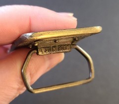 VTG 1983 UNION Carbide Co BELT BUCKLE – 3D Cutout Cat #9 Logo USA Bolt