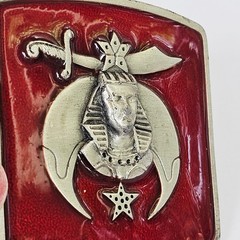 1984 Bergamot Brass Works Shriners Masonic Belt Buckle Red Enamel X-147 Vintage