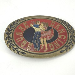 VINTAGE ADM SQUARE DANCING BELT BUCKLE RED ENAMEL Western
