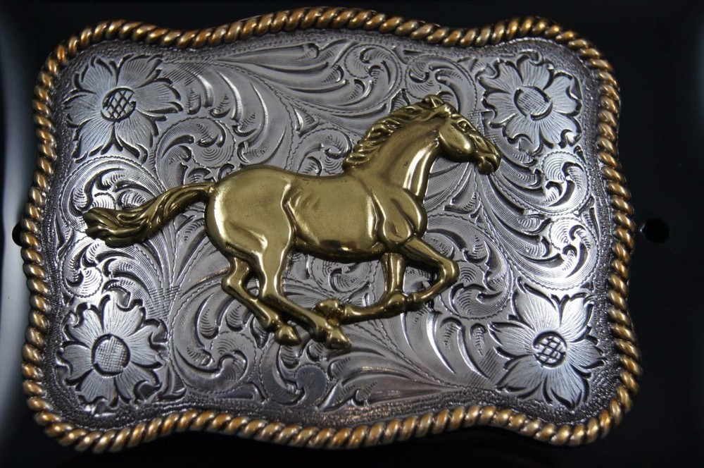 Nocona Western Running Horse Roped Edge Belt Buckle 3757452