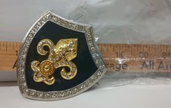 New Silver Gold Black Shield Shaped Metal Belt Buckle Rhinestones Fluer De Lis
