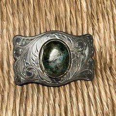 ESTATE SILVER TONE BELT BUCKLE GREEN AGATE SOUTHWESTERN STYLE MEN WOMEN UNISEX