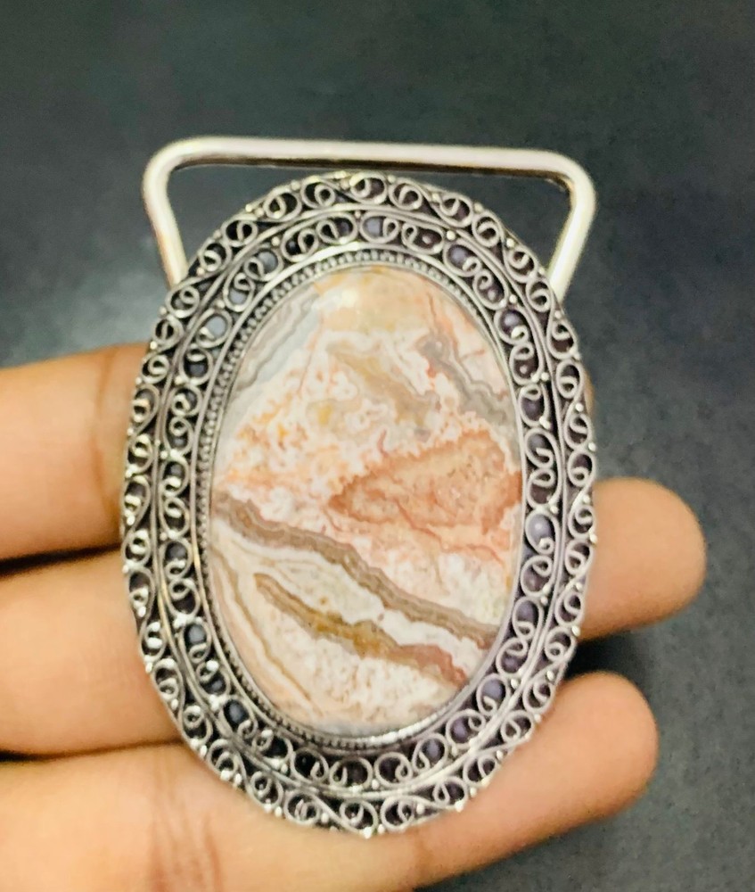 Crazy Lace Gemstone 925 Sterling Silver Handmade Belt Buckles Gift For