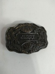 Vtg Oden NC Brass Belt Buckle 70s Name JERRY Personalized Ornate