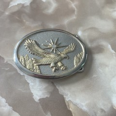 Vintage 70s 80s Western Gold & Silver Tone Flying Eagle Oval Belt Buckle