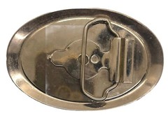 Blue Cream & Flower on Red Enamel Metal Belt Buckle Handmade