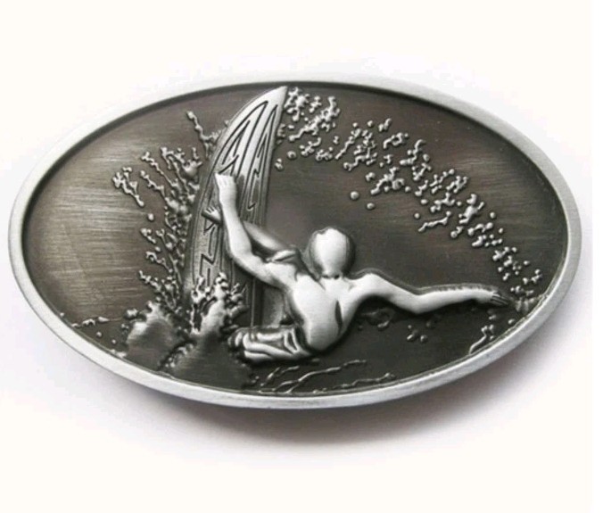 New surfer surfing surf ocean waves hawaii silver Belt buckle