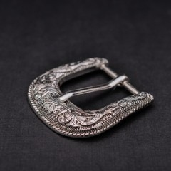 Western Cowboy Silver Flower Engraved Belt Pin Buckle 3pc/Set Fits 1-1/8&Prime; Strap