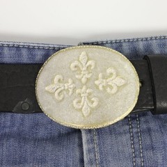 Fleur de Lys Quartet Belt Buckle in Gold Mother of Pearl – Handmade Buckle