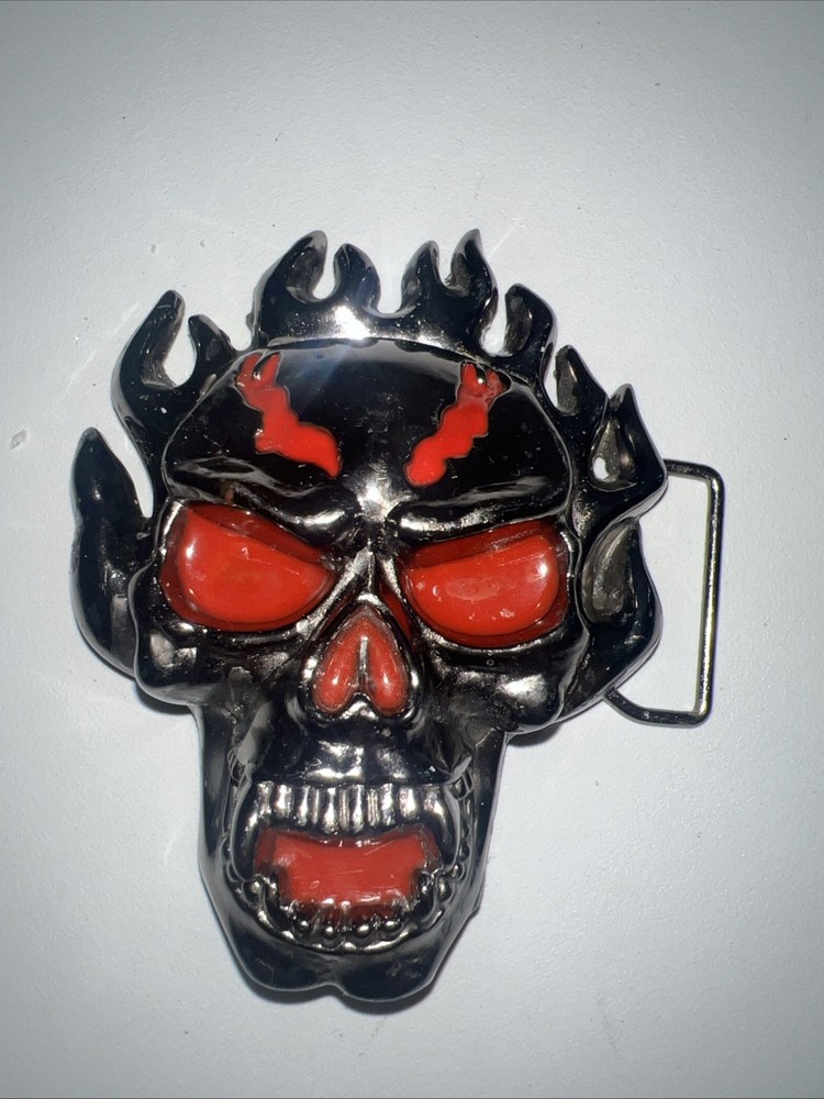 Flaming Skull Belt Buckle Goth Tattoo Halloween, Biker Big & Bulky