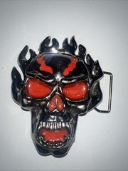 Flaming Skull Belt Buckle Goth Tattoo Halloween, Biker Big & Bulky