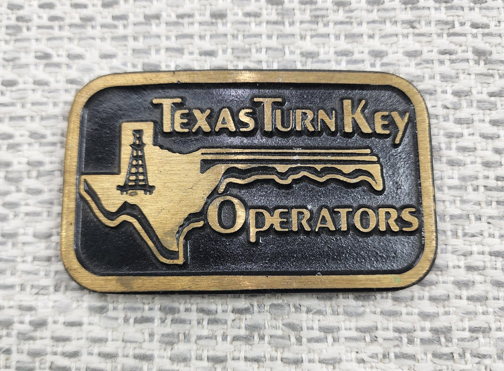 Vintage DynaBuckle Belt Buckle Mens Solid Brass Texas Turn Key Operators Oil