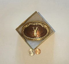 Vintage Metal Belt Buckle, Brass and Enamel, Letter Y, Initial Y, Nice German