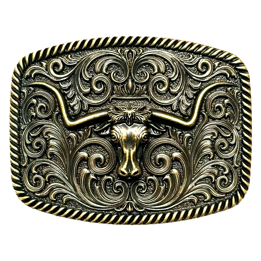 Bronze Gold Bull LONGHORN Western Belt Buckle Large Size Cowboy Rodeo buckle 028
