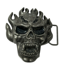 Skull Flaming Belt Buckle Fire Tattoo Goth Tribal Large Skeleton Scary Novelty
