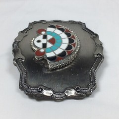Men&rsquo;s Belt Buckle Enamel Sun Face Southwestern Tribal Style Blue Red Black