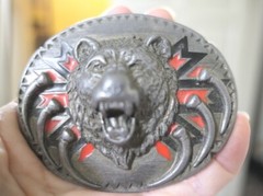 Vintage 1991 Siskiyou Pewter Native American Grizzly Bear Head Claws Belt Buckle