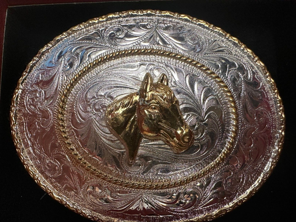 Western Belt Buckle, Justin Silver Trophy Belt Buckle, Motif: Horse Head