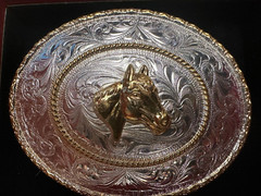 Western Belt Buckle, Justin Silver Trophy Belt Buckle, Motif: Horse Head