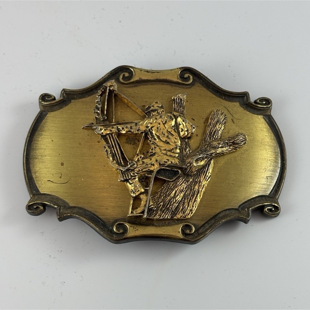 Raintree Archery Outdoors Metal Belt Buckle Brass Tone Antique Finish Vintage