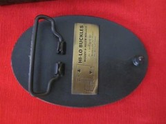 New GREER ARIZONA brass belt buckle gold tone holmes HI-LO 3 1/2&Prime;w oval 2 3/8&Prime;