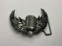 Classic Microphone Flying Wings Classic Rock Music Musician Cutout Belt Buckle