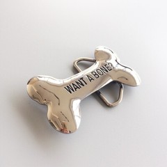 Bright Silver Plated Want A Bone Cartoon Belt Buckle Gurtelschnalle