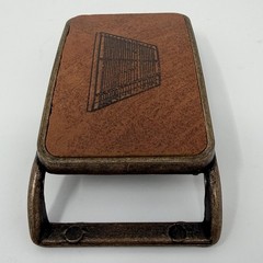 Vintage Tennis Court Belt Buckle Brass Tone Leather Inlay Jim Tait Engraving 70s