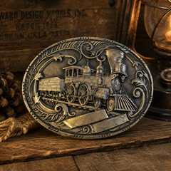 Vintage Solid Brass Steam Locomotive Train Belt Buckle Award Design Medals USA