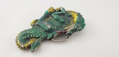 The Great American Buckle Company Dragon Green and Gold Belt Buckle Mens