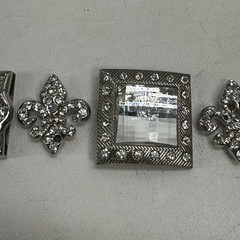 Laly Design Buckle 6 Pc Set Silver Tone Metal Rhinostone Fleur de Lis Tip