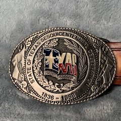 VINTAGE Texas Belt Buckle Sesquicentennial Celebration With Eagle Leather Works