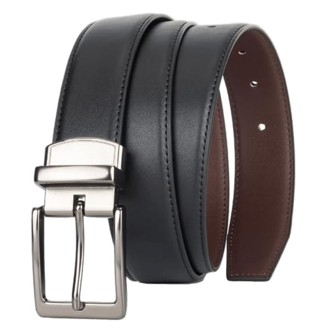 CaySep Reversible Leather Belt for Men Suit 34&Prime;-39&Prime; Waist, Coffee Black