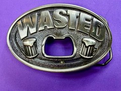 WASTED Statement Funny Novelty Silver Tone KALAN Belt Buckle with Bottle Opener
