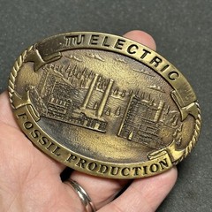 Texas Utilities Electric Co. Vintage Brass Belt Buckle 1993 by Creative Casting