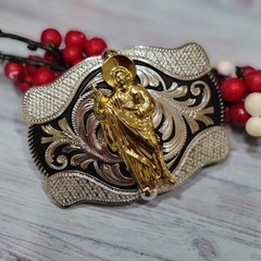 KIDS belt Buckle Saint jude San Judas Western belt Buckle Silver, Black, Gold