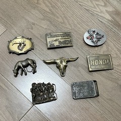 Vintage Lot (8) Belt Buckles Western Longhorn Gun Cowboy Brass Native Horse USA