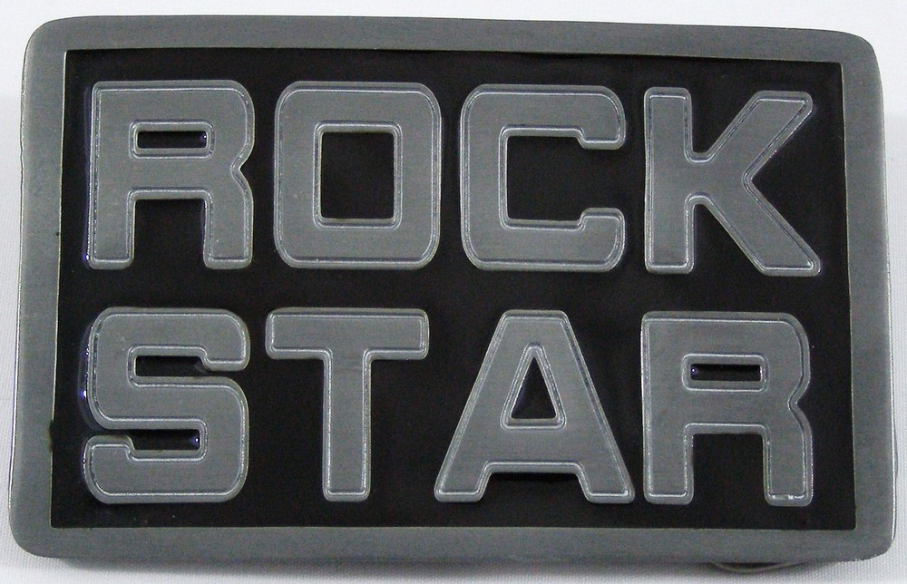 BELT BUCKLES Rock Star Antiqued Silver Gray Black Rectangle Music Superstar NWOT