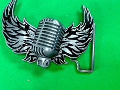 Classic Microphone Flying Wings Classic Rock Music Musician Cutout Belt Buckle