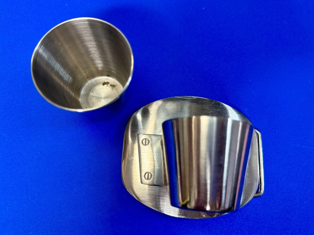 Shot Glass Cup and Holder Reflective Silver Color Perfect Bar Gag Belt Buckle