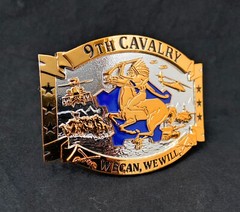 🌟US Army 9th Cavalry Unit Crest DUI Insignia, Silver & Gold Tone Belt Buckle