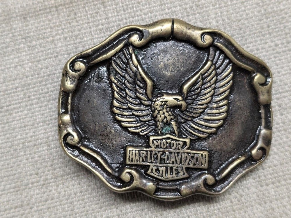 vintage 1960s 70s belt buckle HARLEY DAVIDSON motorcycle BRASS bronze EAGLE