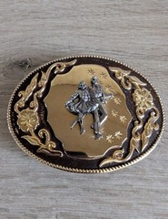 Vintage Gold and Silver Tone Square Dance Belt oval Buckle
