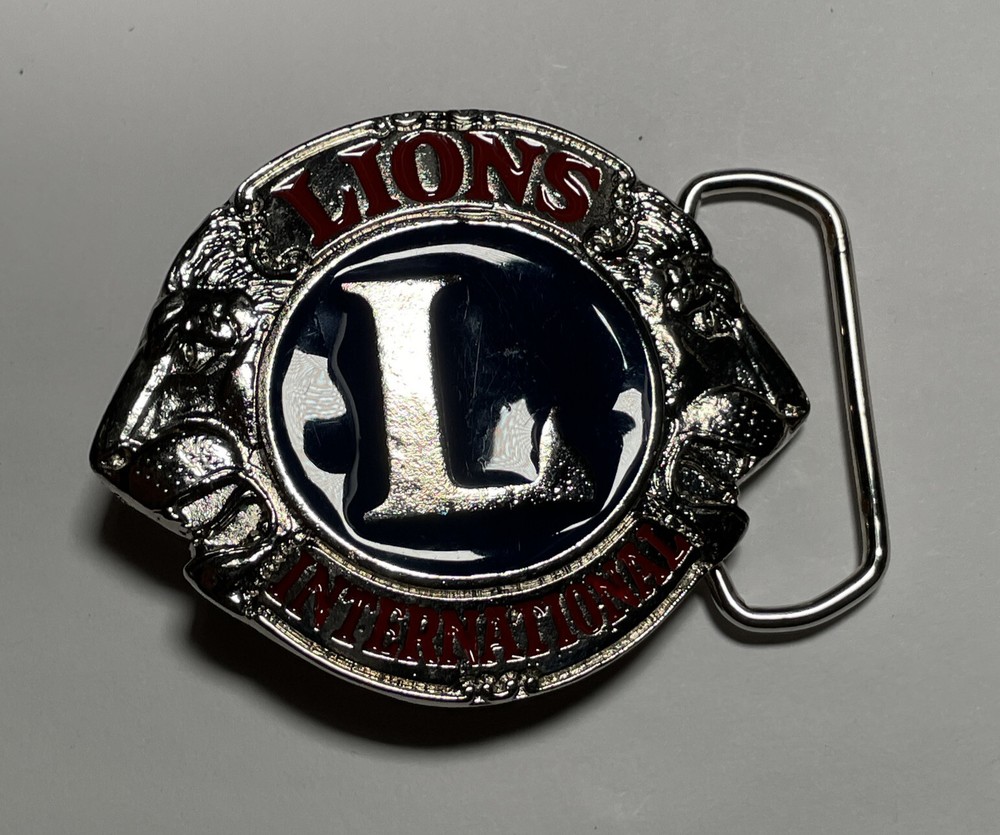 Vintage Lions International Lion&rsquo;s Club Belt Buckle 2011 Red Blue Silver Head